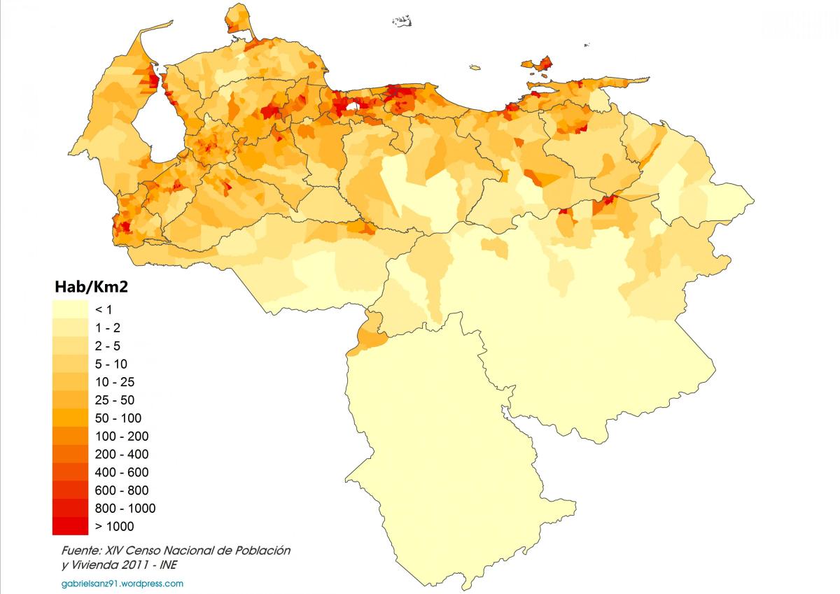 Венесуела карту щільності населення 