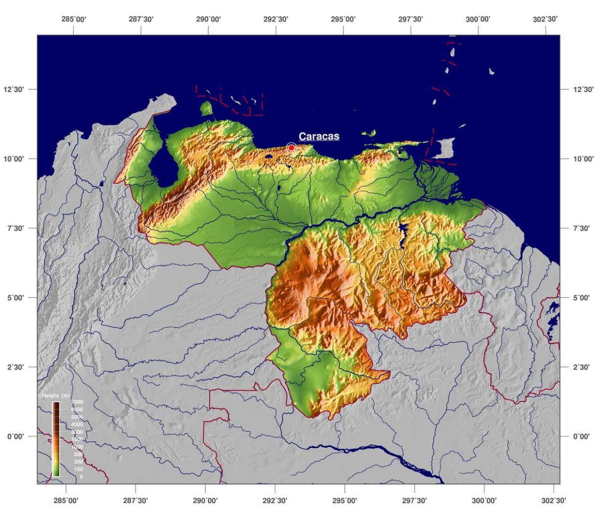 карта фізична карта Венесуели
